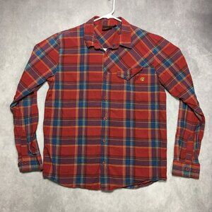Vans Mens Plaid Shirt size Large Long Sleeve Button Up Pocket Red Blue Purple